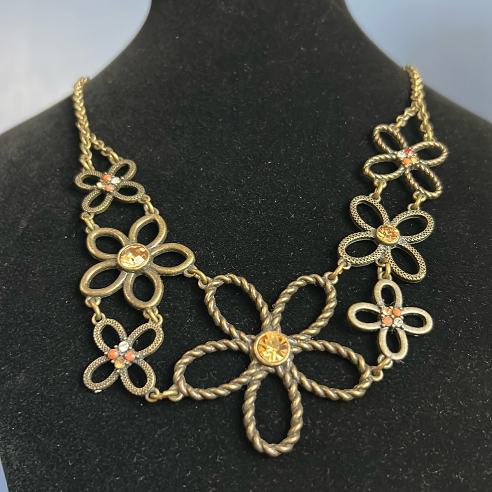 Elegant NR Boho Flower Bronze Bib Necklace
